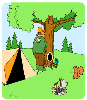 squirrel peeing in mans tent whilst man pees in squirrel hole
